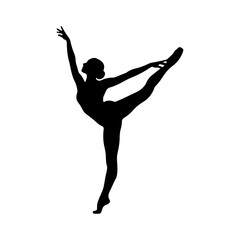 Silhouette of a graceful ballerina in a dynamic pose. © Erik