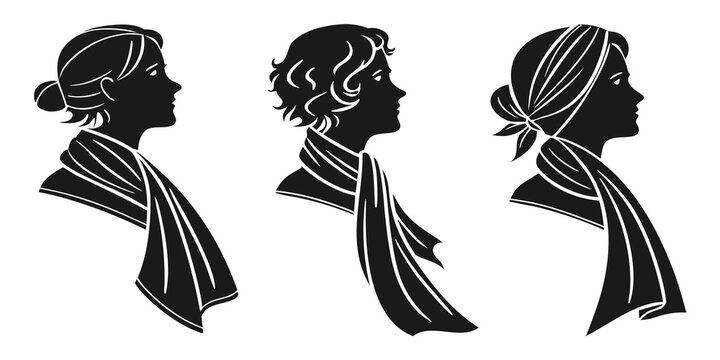 Two silhouettes of women with headscarves facing opposite directions Vector