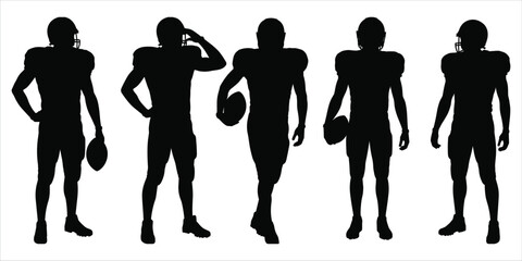 Silhouette Collection Of American Football Players In Various Poses On White Background sport athlete © rayhan039