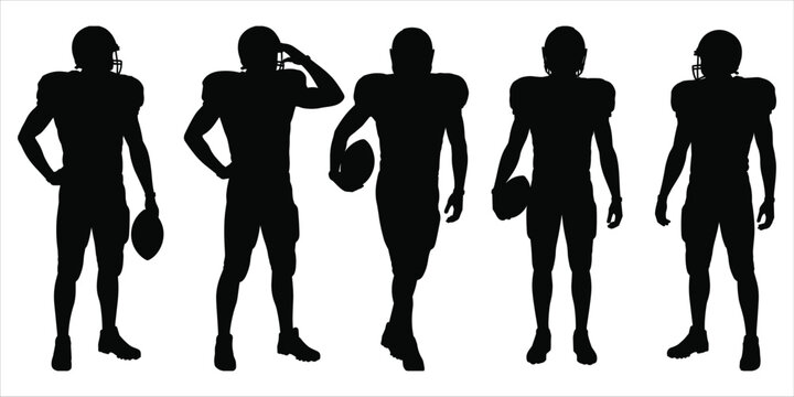 Silhouette Collection Of American Football Players In Various Poses On White Background sport athlete