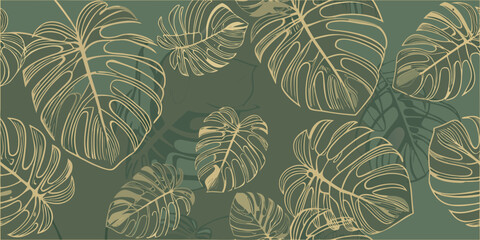 Elegant monstera leaf pattern on a muted olive green background © Ajay