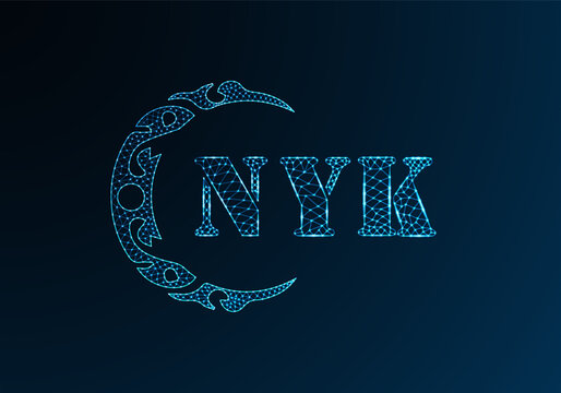 Low poly letter logo NYK design. NYK letter logo low poly vector design on blue color gradient background. NYK logo low poly design