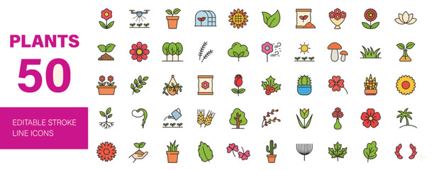Collection of various plants and gardening icons displayed in a grid layout