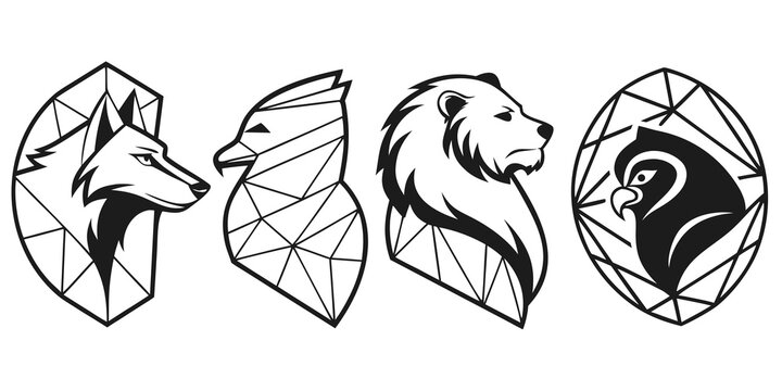 A collection of intricate and stylized animal illustrations in black and white Vector