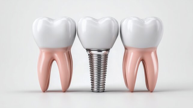 Dental implant replacing a missing tooth between two healthy natural teeth