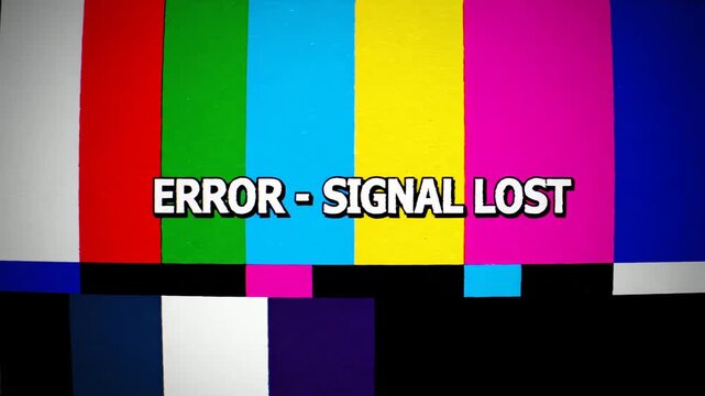 glitch distortion on television color bars with error message