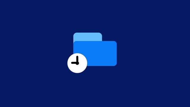 dark blue folder icon features a small clock overlay representing organized file history or the retrieval of recently accessed digital documents