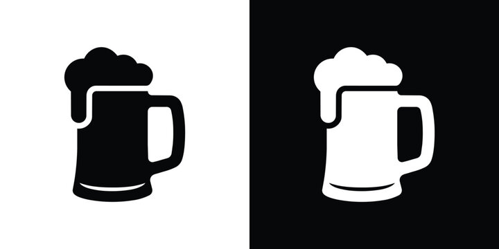 Beer Mug Icon Set in Black and White Silhouette