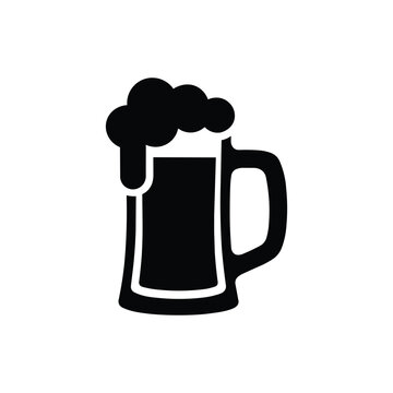 Beer Mug with Foam Icon in Black Silhouette Style