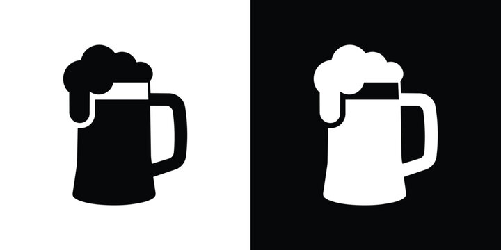 Beer Mug Icon Set in Black and White Silhouette Style