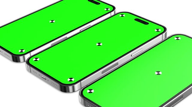 Smartphone Animated Mockup With Green Screen, Isolated On White Background. Mobile Phone Front View