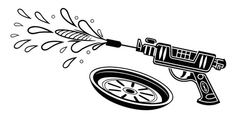 A detailed illustration of a vintage machine gun with a large ammunition belt. Vector