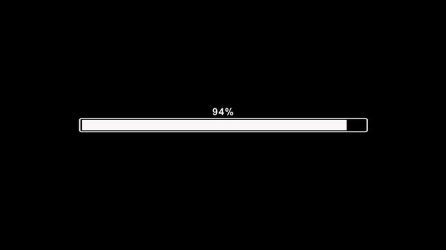 Animated progress bar from zero to hundred increasing percentage animation on black background. Bright loading bar. Loading animation- Footage loading icon suitable for download progress animation.
