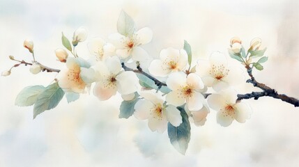 Obraz premium Watercolor Cherry blossom blooming flower,Sakura tree or forest side view,Cherry tree spring flower background,elements for environment and garden,botanical in spring season.