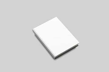 Hardcover book mock-up on isolated light grey background.
