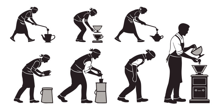 A series of illustrations depicting a person's daily routine and activities Vector