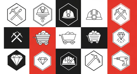 Mining and mineral extraction icons, representing industry and resources.
