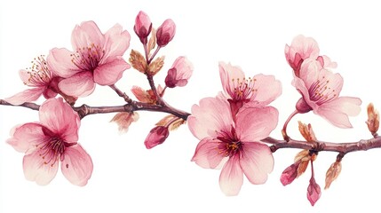 Naklejka premium Watercolor Cherry blossom blooming flower,Sakura tree or forest side view,Cherry tree spring flower background,elements for environment and garden,botanical in spring season.