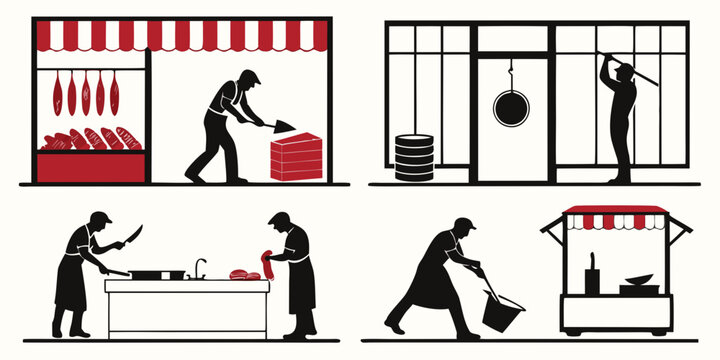 A series of illustrations depicting various safety measures and precautions to prevent accidents. Vector