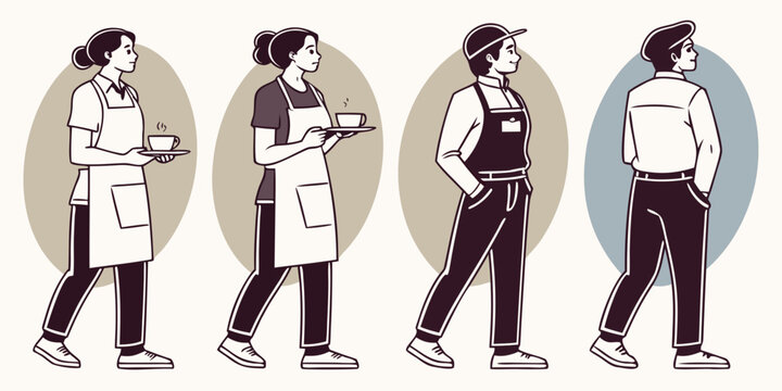 Three individuals in traditional attire standing in a line against a white background Vector