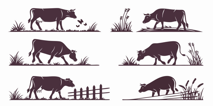 A diverse collection of animals grazing and foraging in various environments. Vector