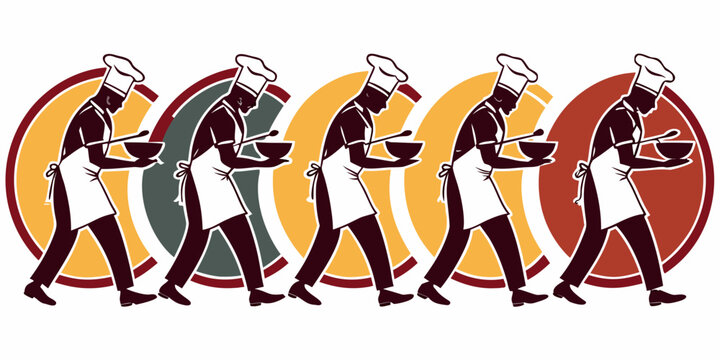 A group of people in yellow and orange clothing performing a synchronized dance routine Vector