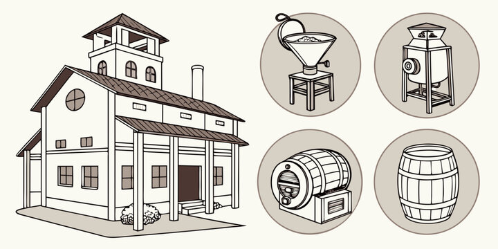 A charming old house with a variety of coins and currency displayed on the roof. Vector