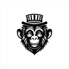 Obraz premium Circus monkey silhouette arranged as a playful black vector emblem design. Entertainment animal concept