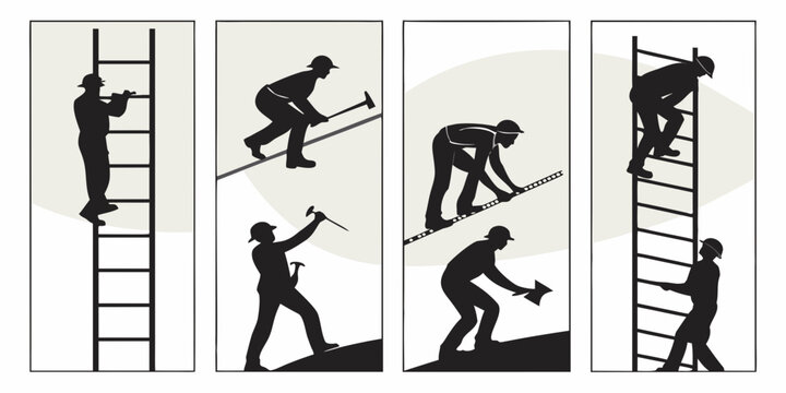 A sequence of images showing a person climbing a ladder and falling off Vector
