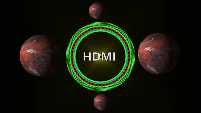 H D M I Technology Concept with Business and Finance on Black Background HDMI hexagons. 4k video