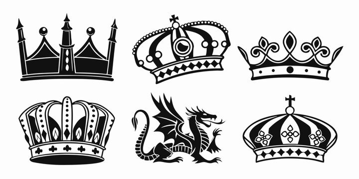 A collection of various crowns and tiaras from different cultures and historical periods Vector