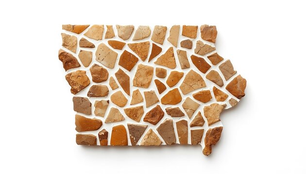 Iowa State Map Shape Stone Mosaic Tile Pattern Isolated on White Background Creative Masonry Art and Geography Concept