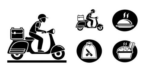 Illustration of a person riding a scooter with various icons around it Vector © Md Kazi Rahman