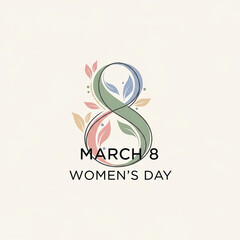 A colorful logo celebrating International Women's Day on March 8th with a stylized number eight and leaves
