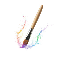 Fototapeta premium Artistic Paintbrush Splashing Vibrant Rainbow Colors