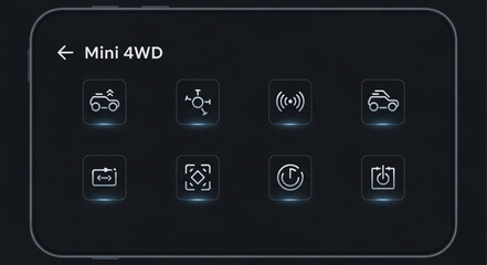 Mini 4WD Interface Displaying Various Control Icons for Vehicle Operation.