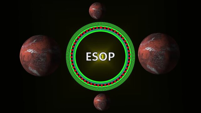 Employee Stock Ownership Plan E S O P Business Concept with Blue Neon on Black Background ESOP employee benefits. 4k video