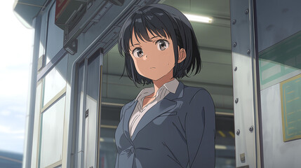 Captivating Urban Female Portrait in Anime Style Conveying Emotional Depth and Modern Lifestyle Amidst a Subway Setting