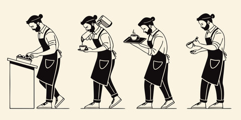 A sequence of illustrations depicting a man performing a series of actions Vector © ADOBE