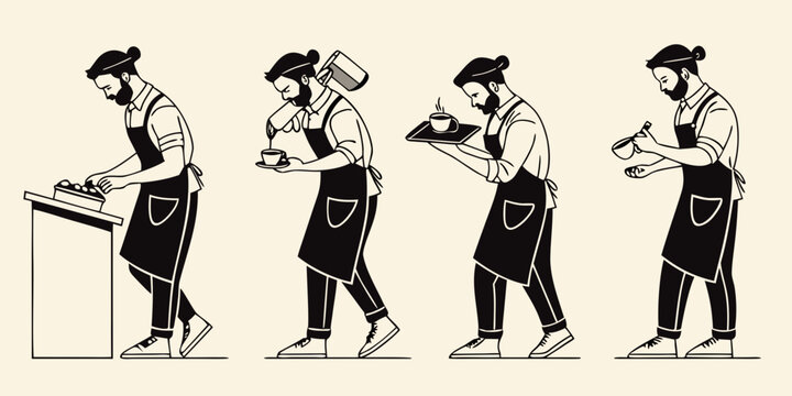 A sequence of illustrations depicting a man performing a series of actions Vector