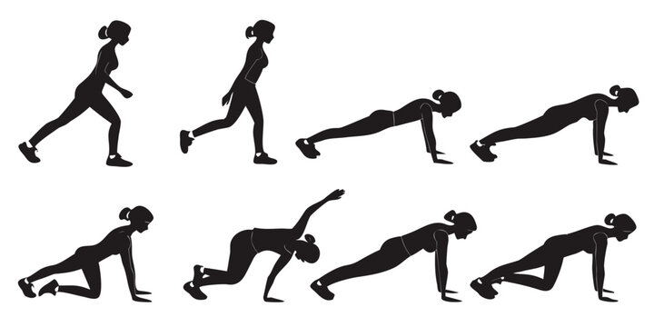 Illustration of a person performing a series of bodyweight exercises Vector