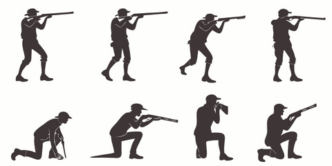 Illustrations of various individuals in different shooting and aiming poses Vector © ADOBE