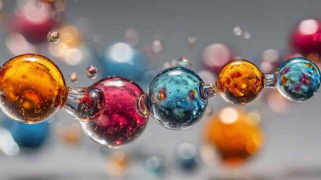 Horizontal science banner with transparent glass molecule structure, abstract molecular model representing chemistry, biotechnology and scientific research concept on clean background
