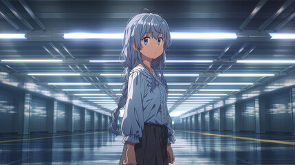 A Captivating Portrait of an Anime Character in a Modern Urban Environment, Combining Expression and Style to Evoke Emotion and Narrative Depth