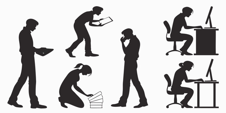 A sequence of images depicting the progression of back pain and its impact on daily activities Vector