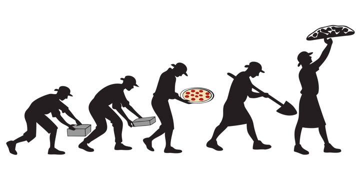 Evolution of man illustrated through the progression of food consumption Vector