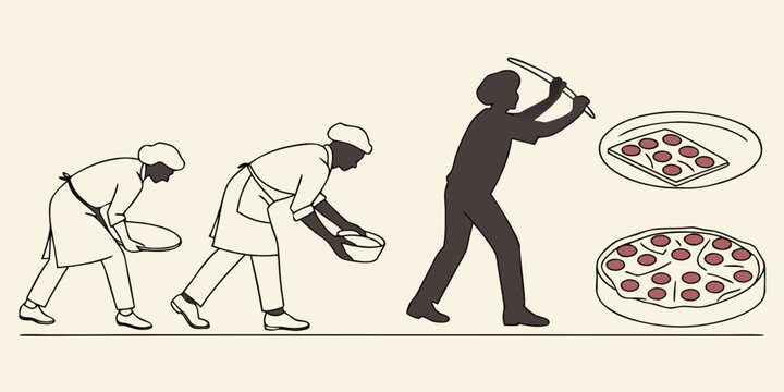 A sequence of images showing a man throwing a frisbee and a dog catching it. Vector