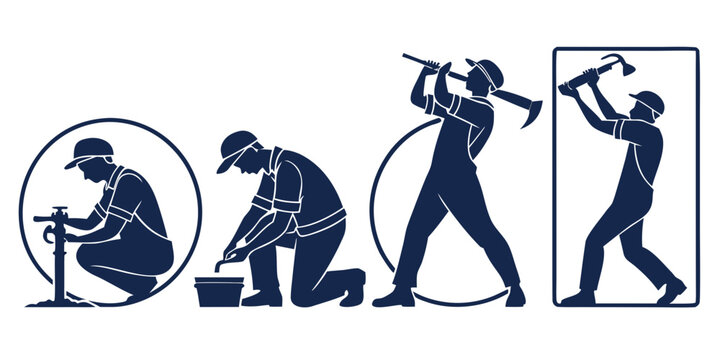 A series of illustrations depicting the progression of a person lifting weights Vector