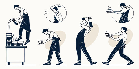 Fototapeta premium A sequence of images showing a man performing various exercises with a barbell Vector