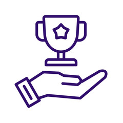 A hand holding a trophy with a star symbol on it.